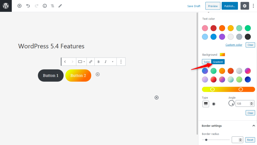 Color Gradient Option for Button in WordPress 5.4