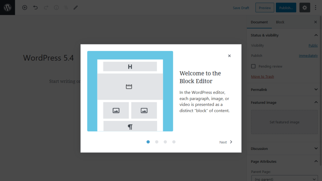 New Welcome Guide in WordPress 5.4 Update