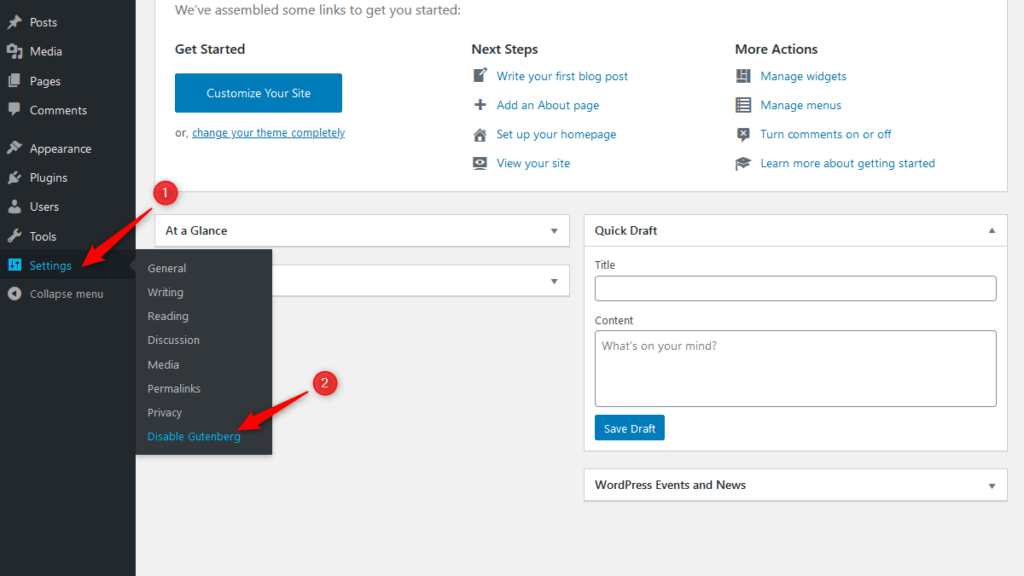 Open 'Disable Gutenberg' plugin advanced options