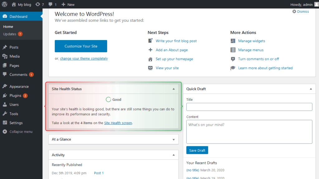 Site Health Widget In WordPress 5.4 update